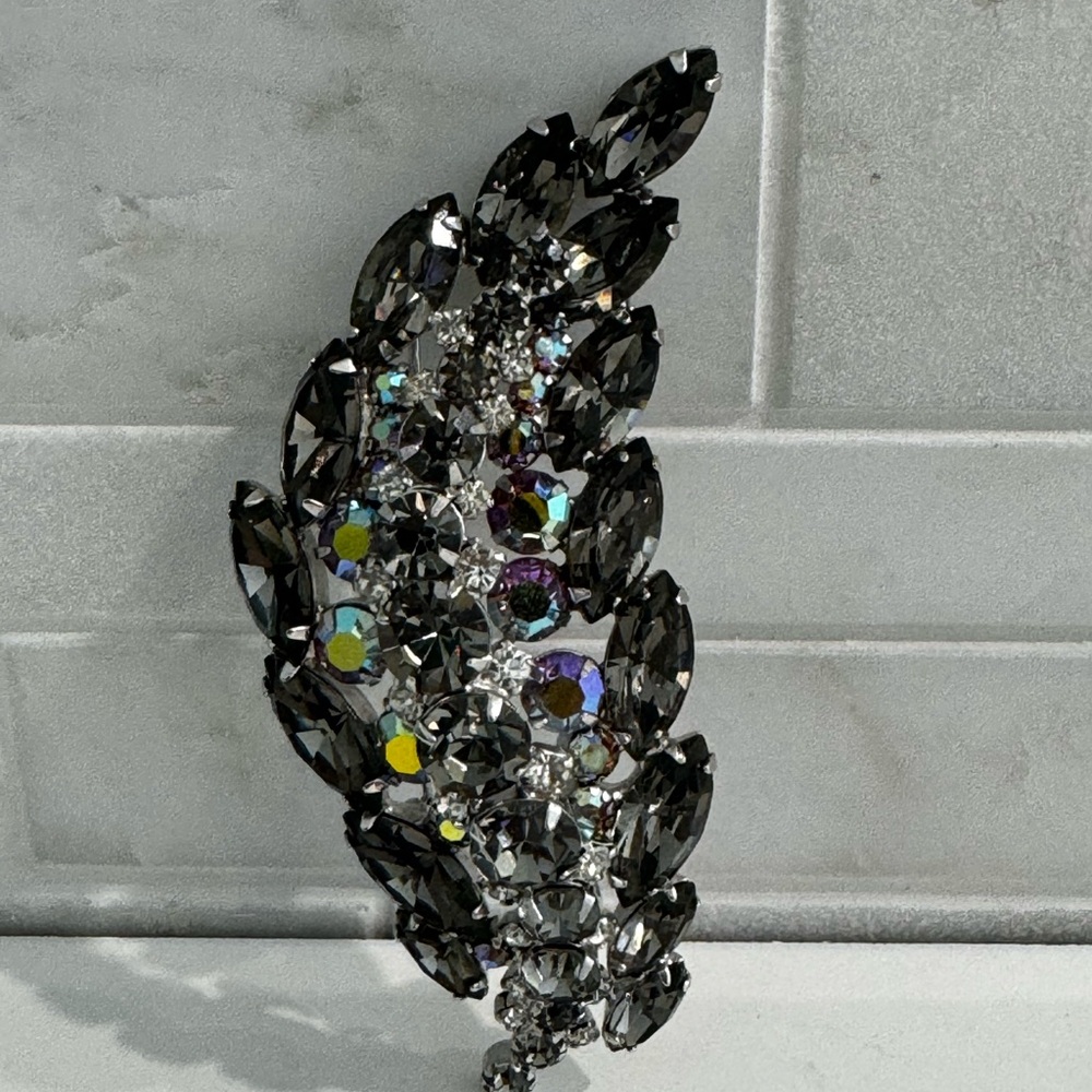 Vintage brooch AB clear grey pink rhinestone Swarovski MCM oversized